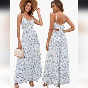 Floral Spaghetti Strap Maxi Dress With Cut Out In Back